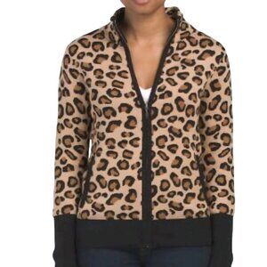Rachel Zoe NWT Leopard Full Zip Mockneck Cardigan Sweater Jacket Size M